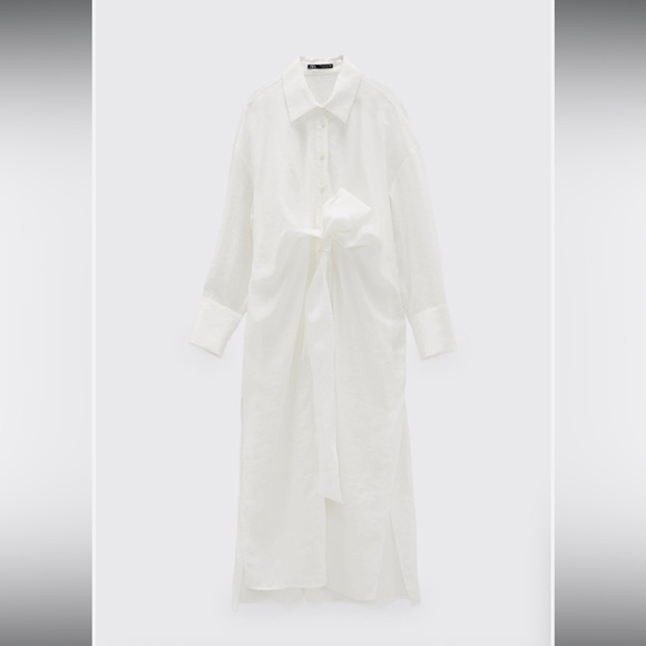 NWOT Zara Women Midi Tie Shirt Dress White 7385/328/251 Size XS - Picture 2 of 5